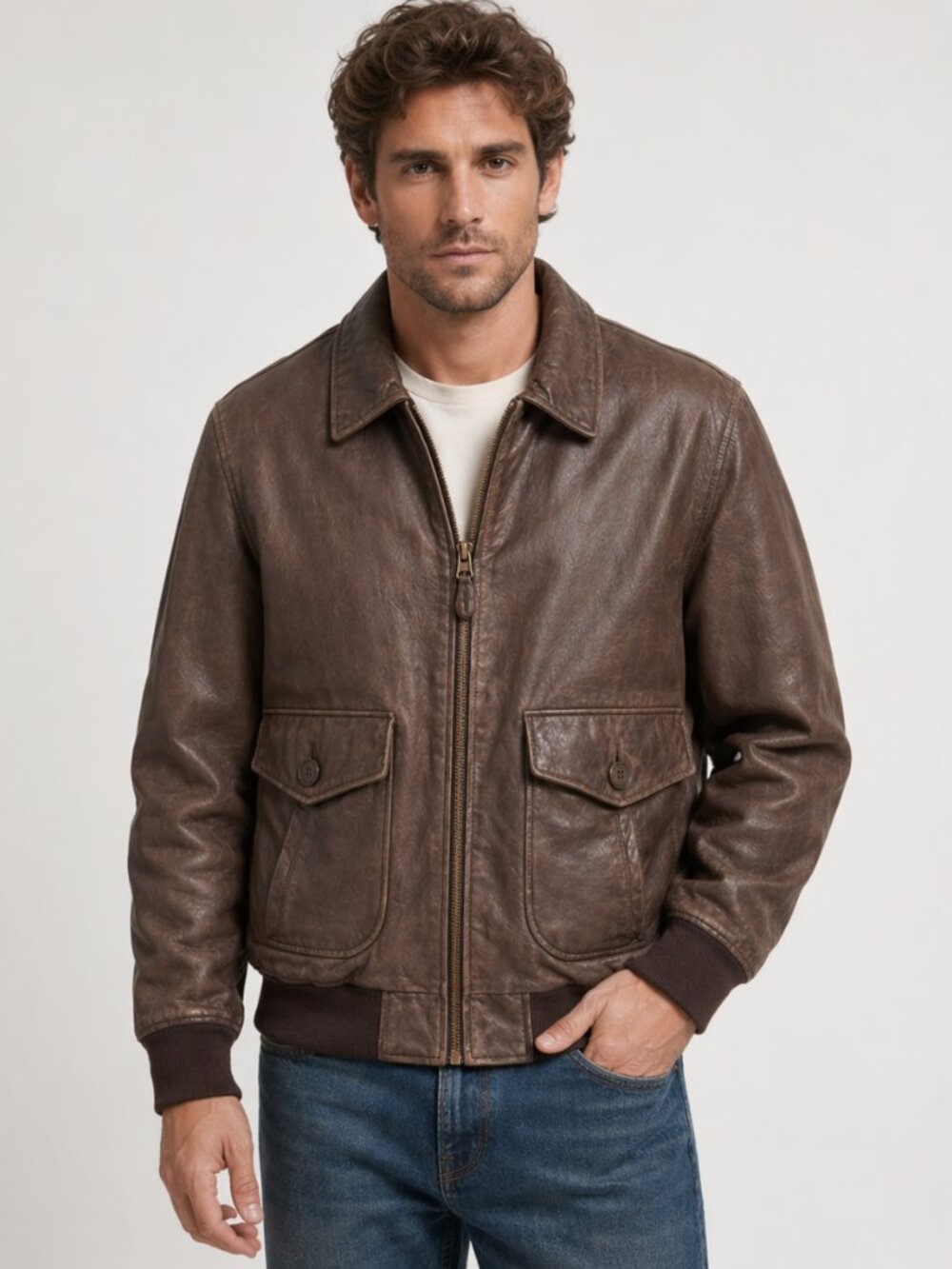 Rafferty Genuine Leather Jacket Men’s Medium Brown Quilted Lined Vintage Look